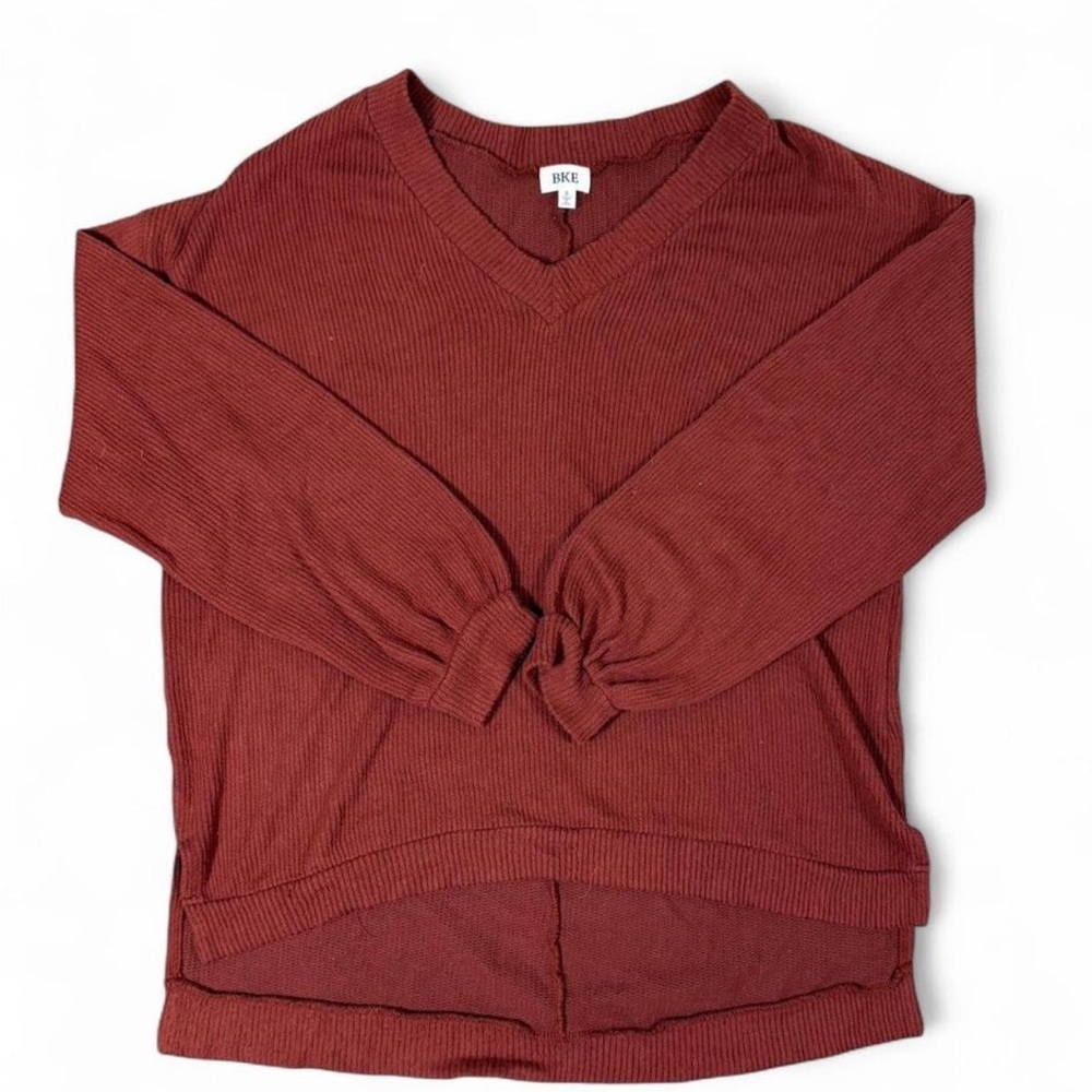 BKE Brick Red V-Neck Pullover